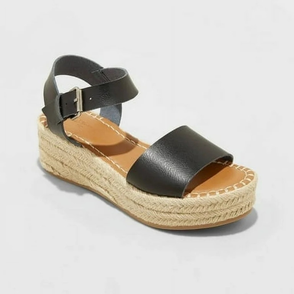 Universal Thread Rae Faux Leather Wedge Platform Sandal - Black